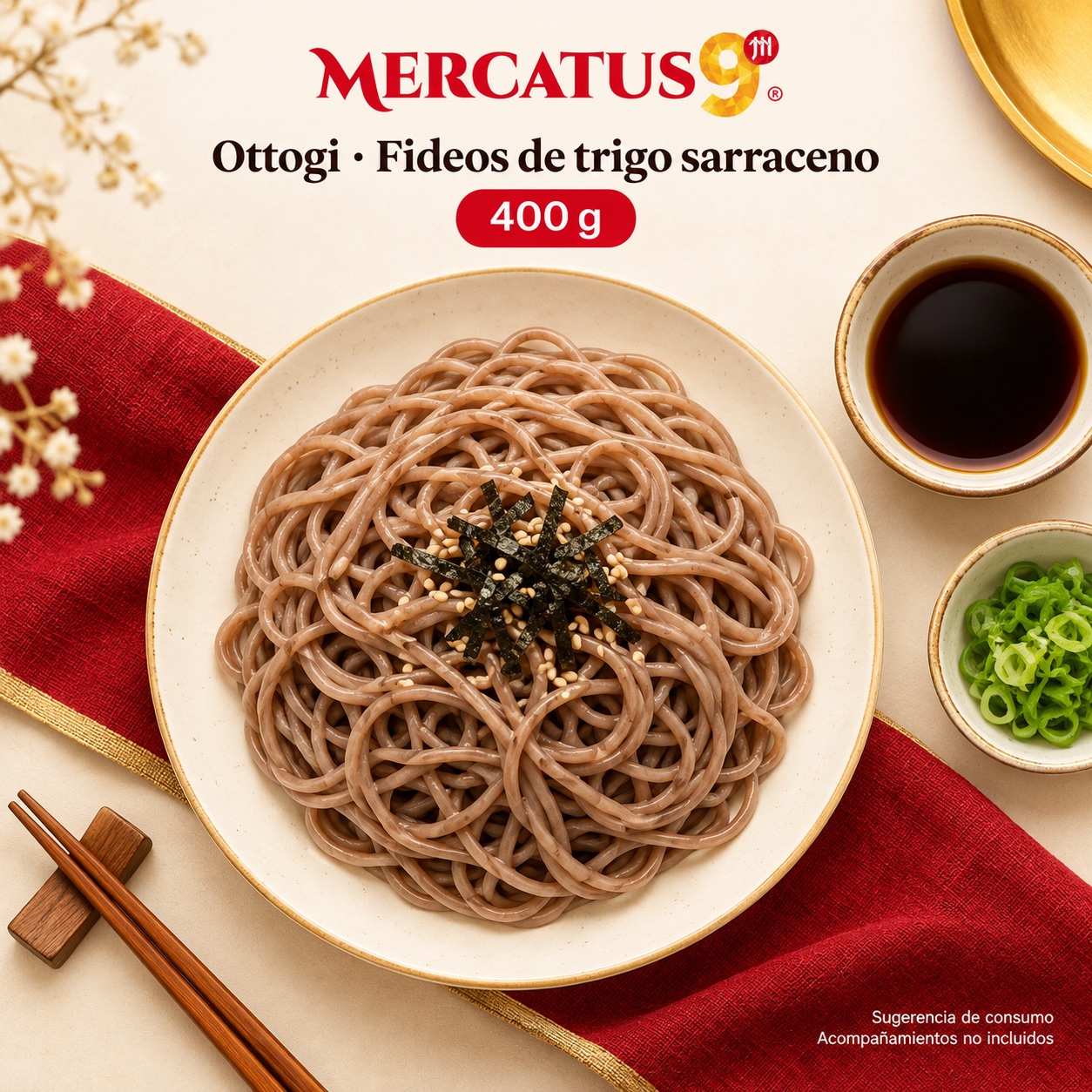 Sugerencia ilustrativa de consumo de Ottogi · Fideos de trigo sarraceno; acompañamientos no incluidos