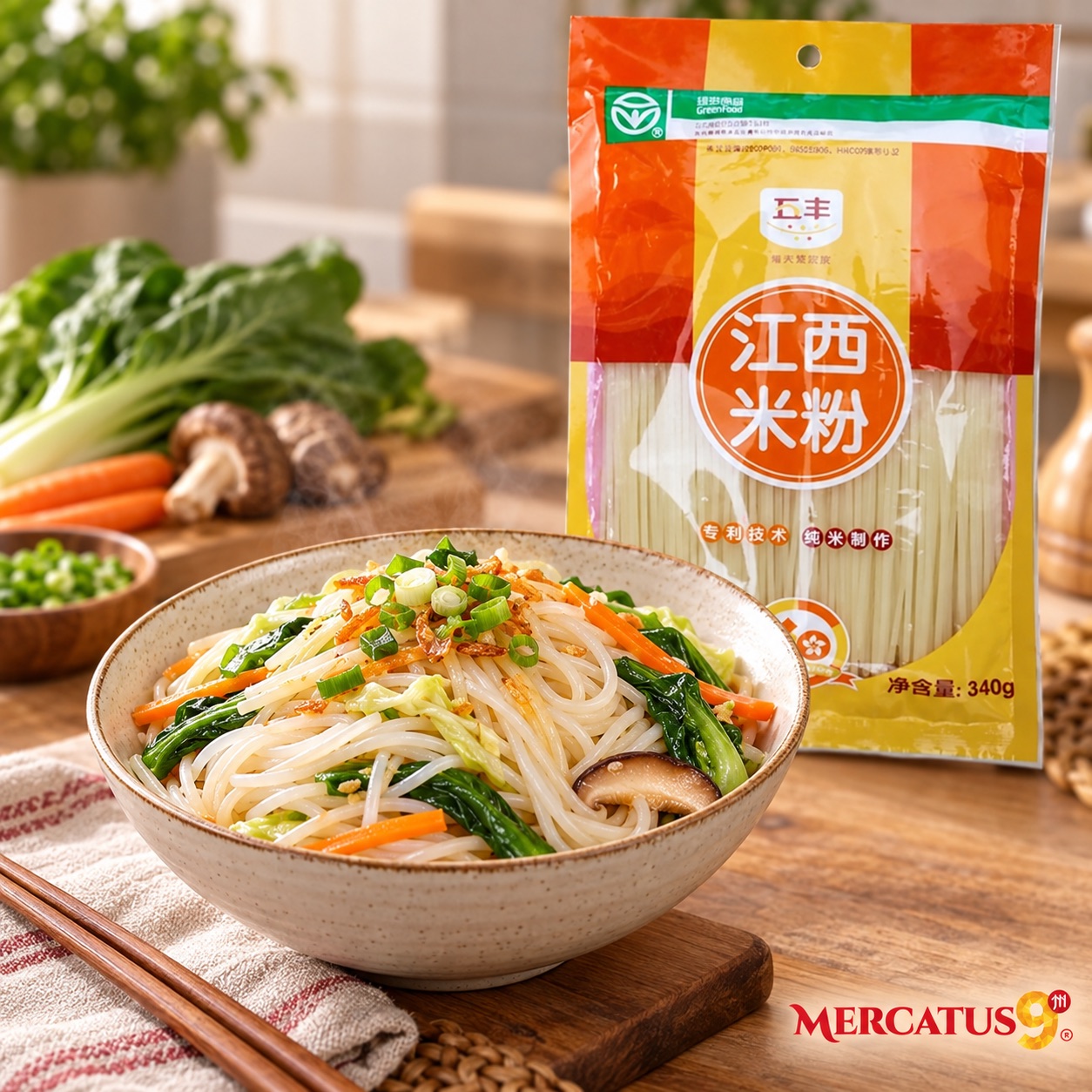 Sugerencia ilustrativa de consumo de Ng Fung · Fideos de arroz · 340 g; acompañamientos no incluidos