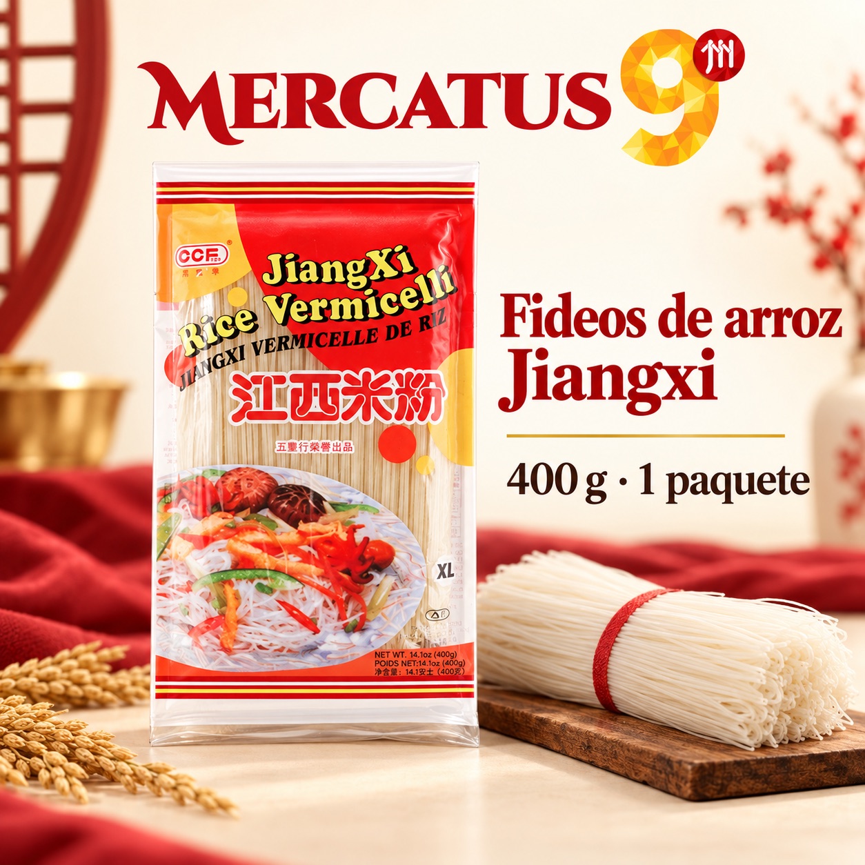 Fideos de arroz Jiangxi, presentación de 400 g, Mercatus9