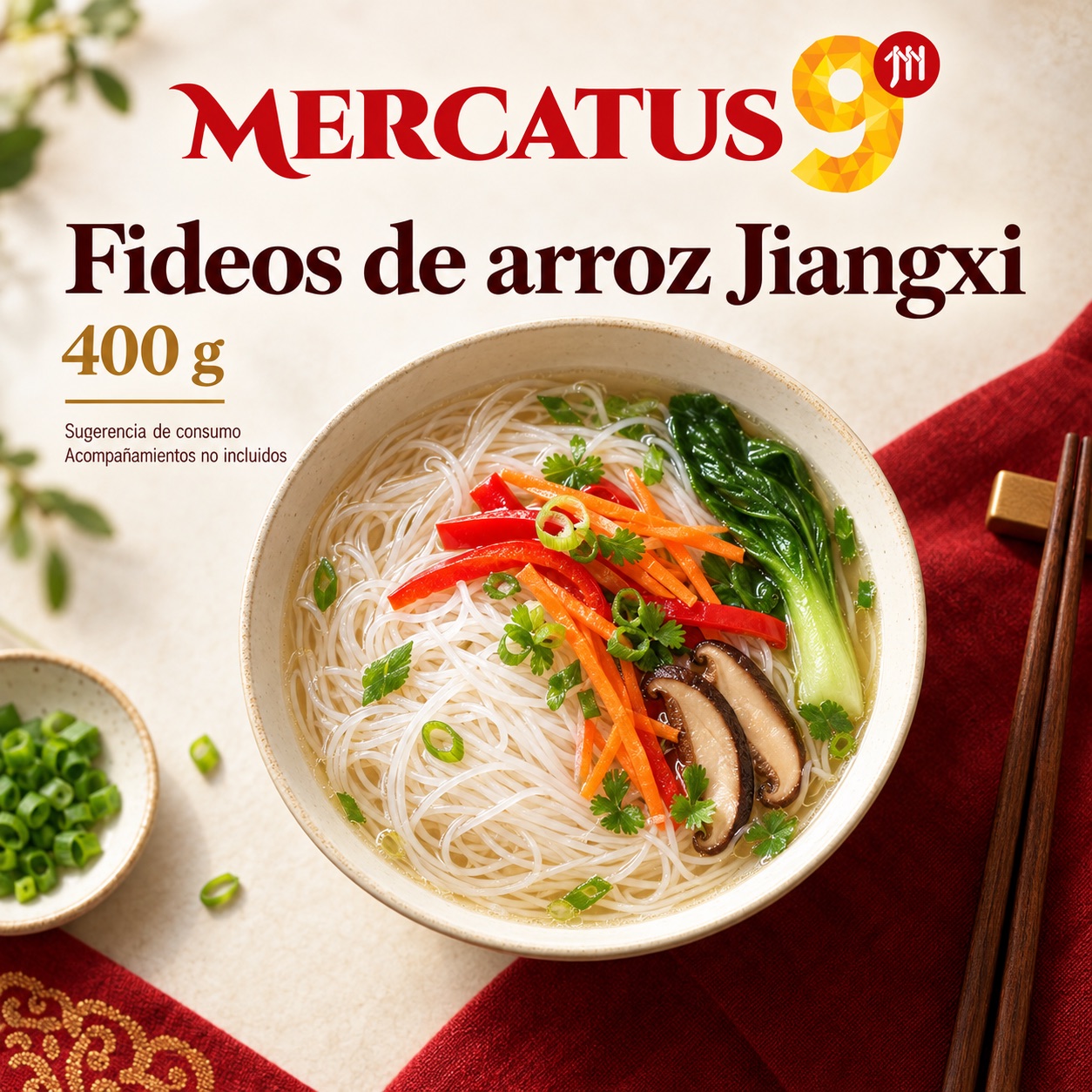 Sugerencia ilustrativa de consumo de Fideos de arroz Jiangxi; acompañamientos no incluidos