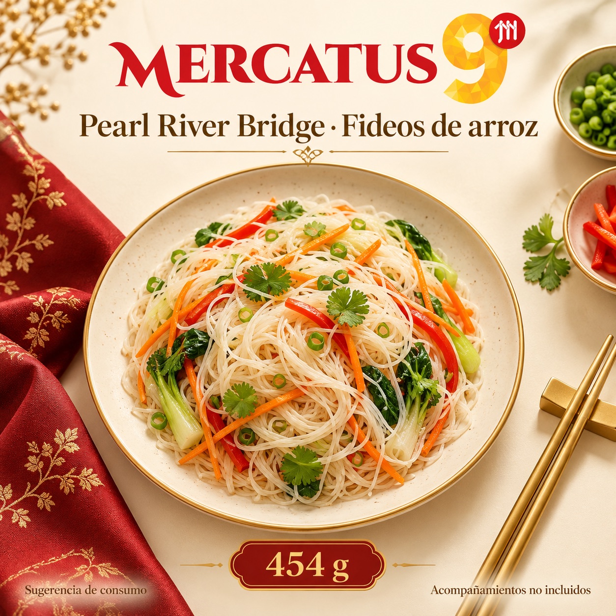 Sugerencia ilustrativa de consumo de Pearl River Bridge · Fideos de arroz; acompañamientos no incluidos
