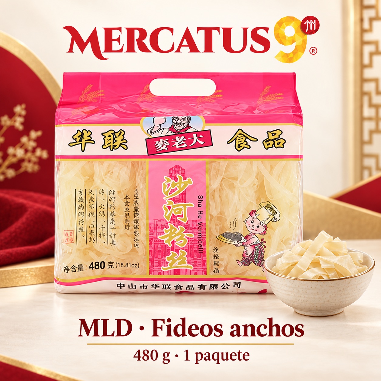 MLD · Fideos anchos · MLD22, presentación de 480 g, Mercatus9