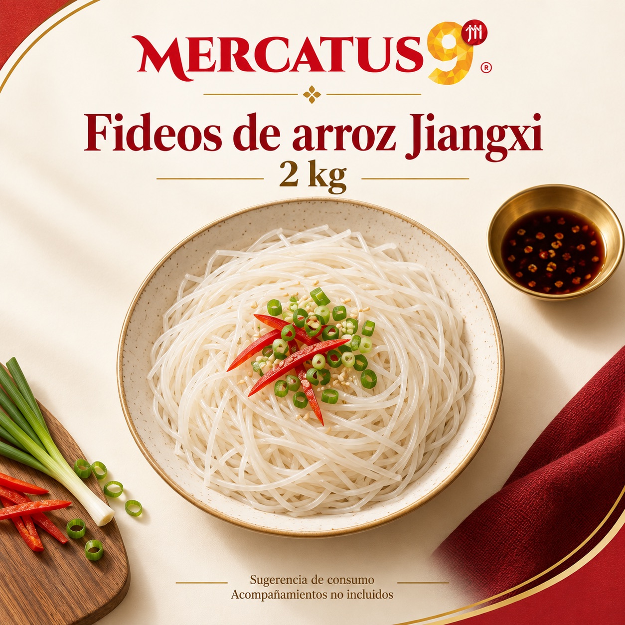 Sugerencia ilustrativa de consumo de Fideos de arroz Jiangxi · 2 kg; acompañamientos no incluidos