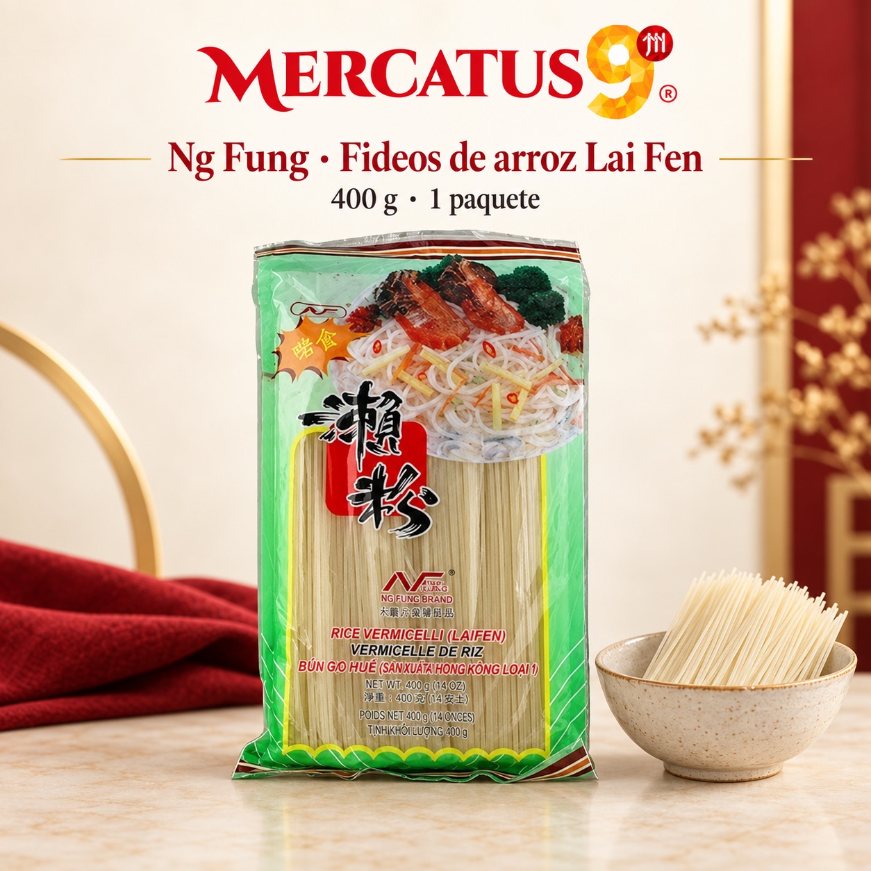 Ng Fung · Fideos de arroz Lai Fen, presentación de 400 g, Mercatus9