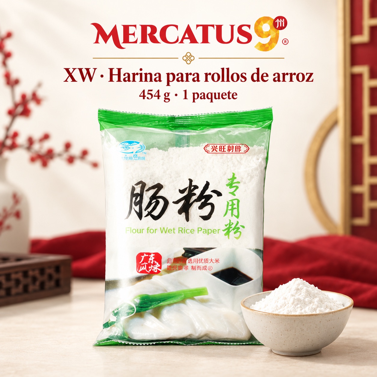 XW · Harina para rollos de fideo de arroz, presentación de 454 g, Mercatus9