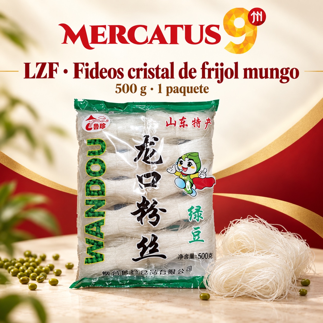 LZF · Fideos cristal de frijol mungo, presentación de 500 g, Mercatus9