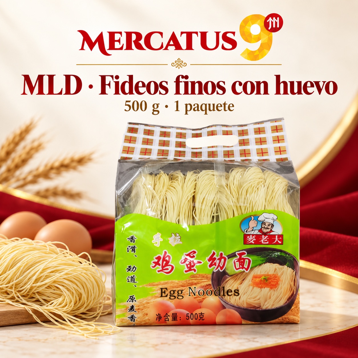 MLD · Fideos finos con huevo, presentación de 500 g, Mercatus9