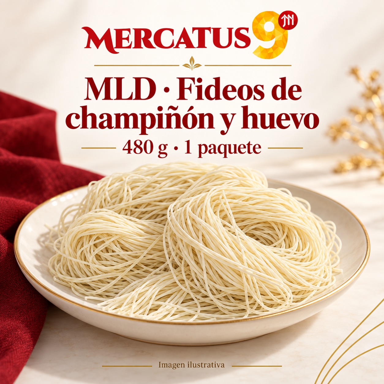 MLD · Fideos de champiñón y huevo, presentación de 480 g, Mercatus9