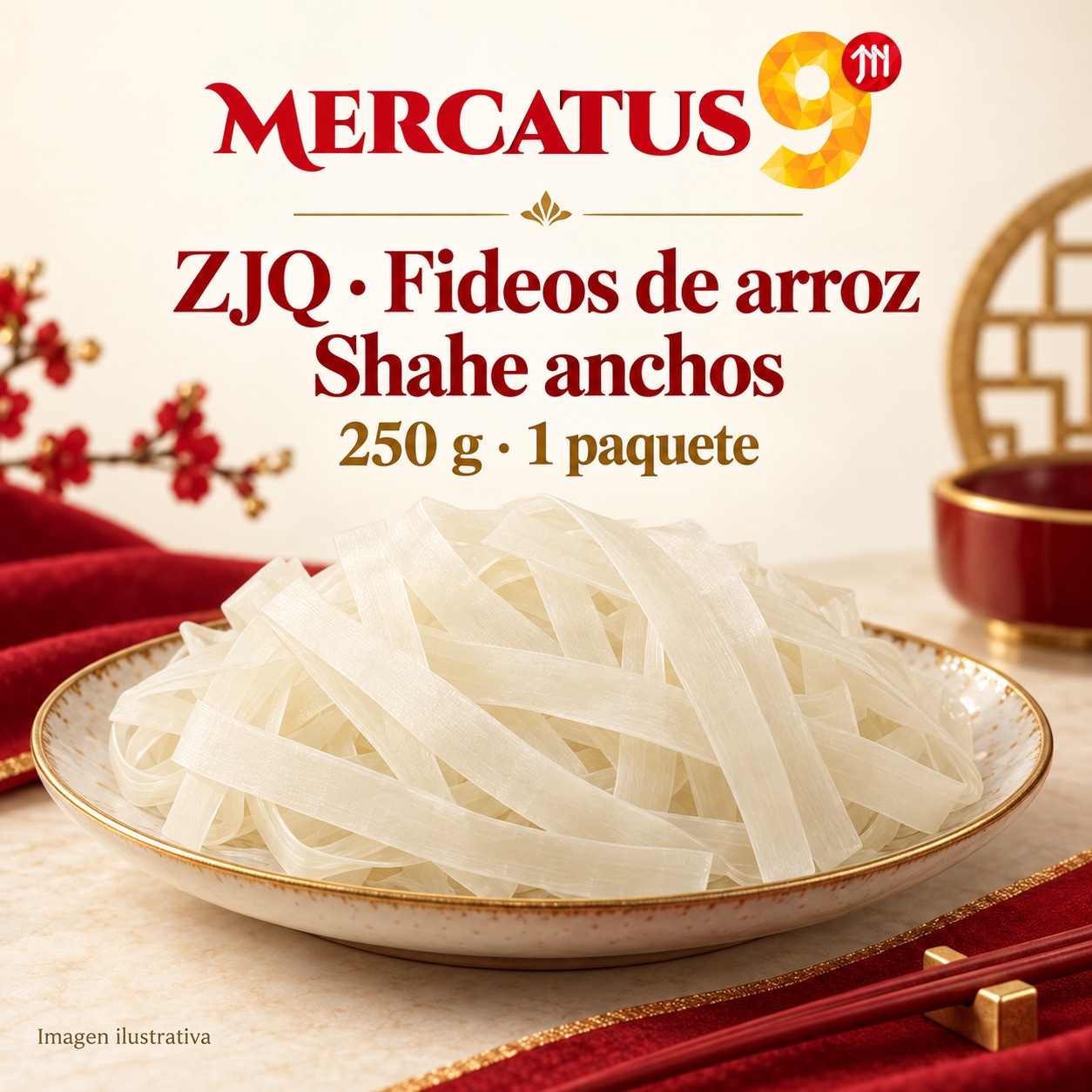 ZJQ · Fideos de arroz Shahe anchos, presentación de 250 g, Mercatus9