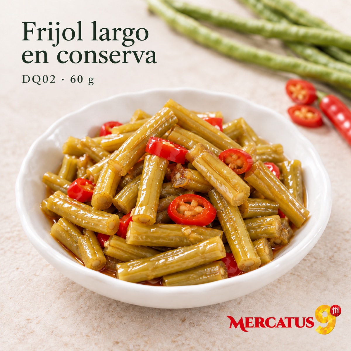 Presentación ilustrativa de Frijol largo crujiente en conserva Diqi 60 g, Mercatus9