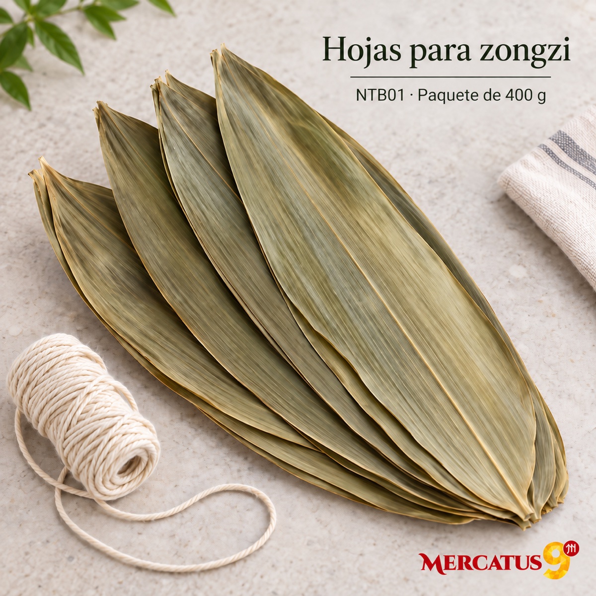 Presentación ilustrativa de Hojas para envolver zongzi Paquete de 400 g, Mercatus9