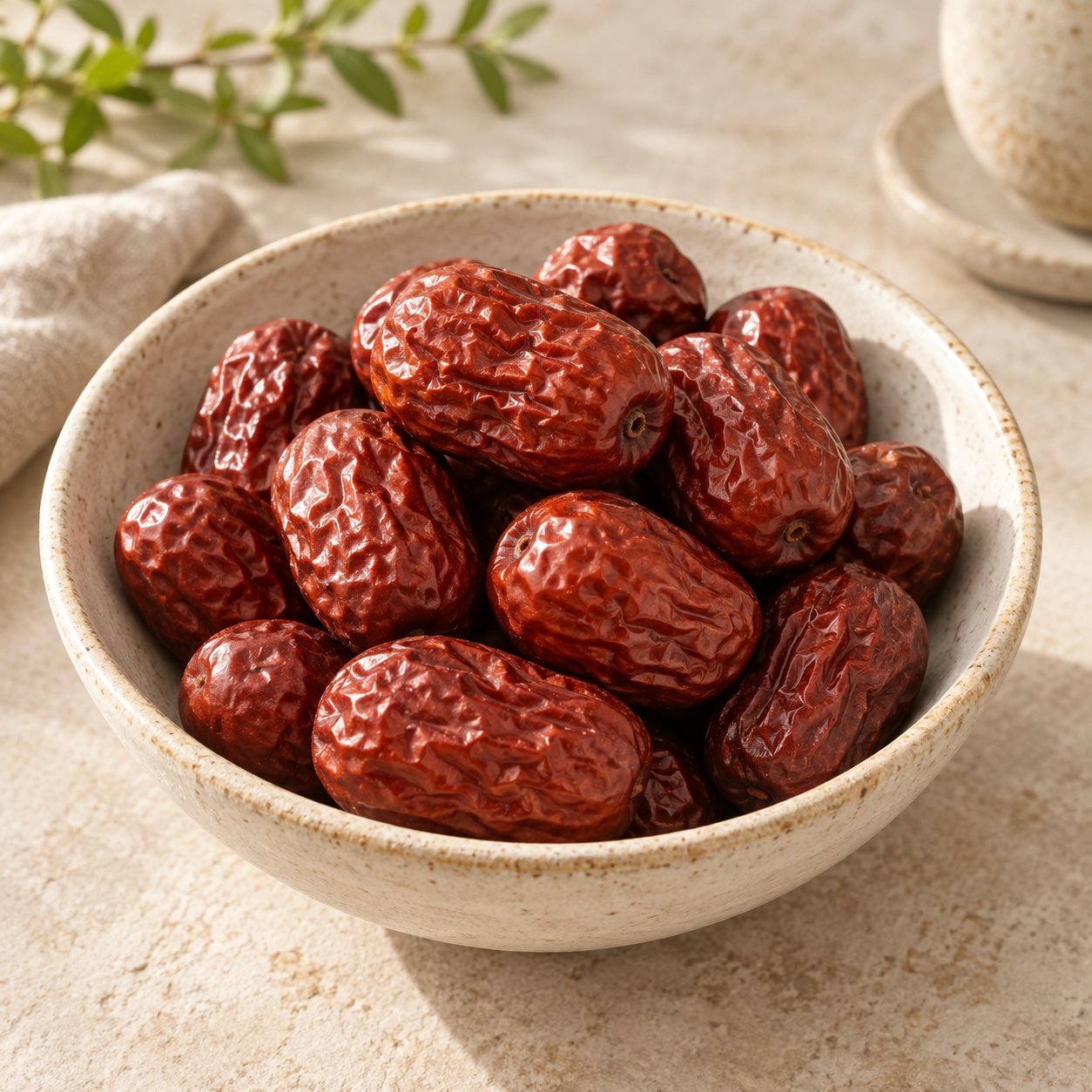 Presentación ilustrativa: Dátiles rojos chinos (jujubes) · 和田红枣
