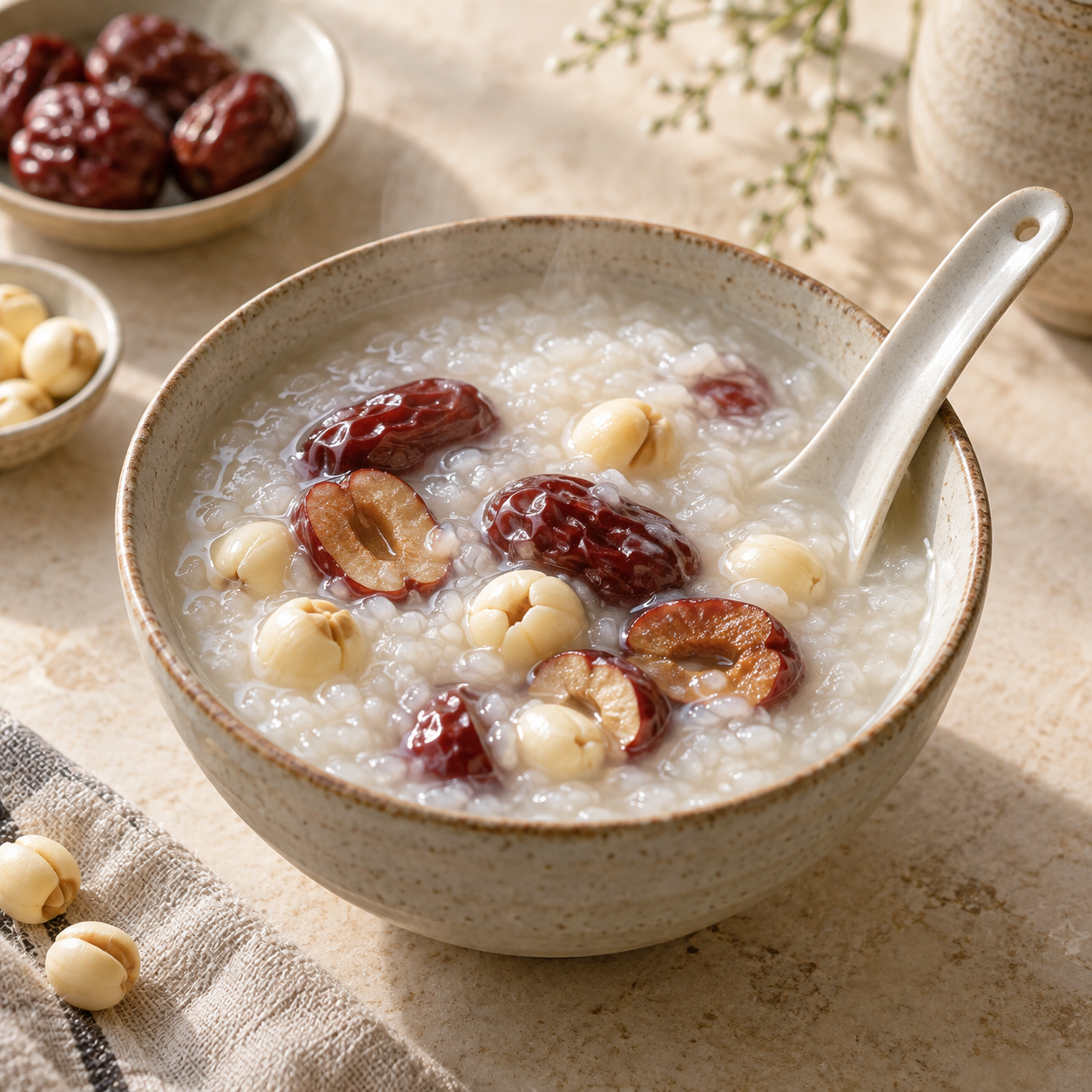 Sugerencia de preparación: Congee de dátiles rojos y loto