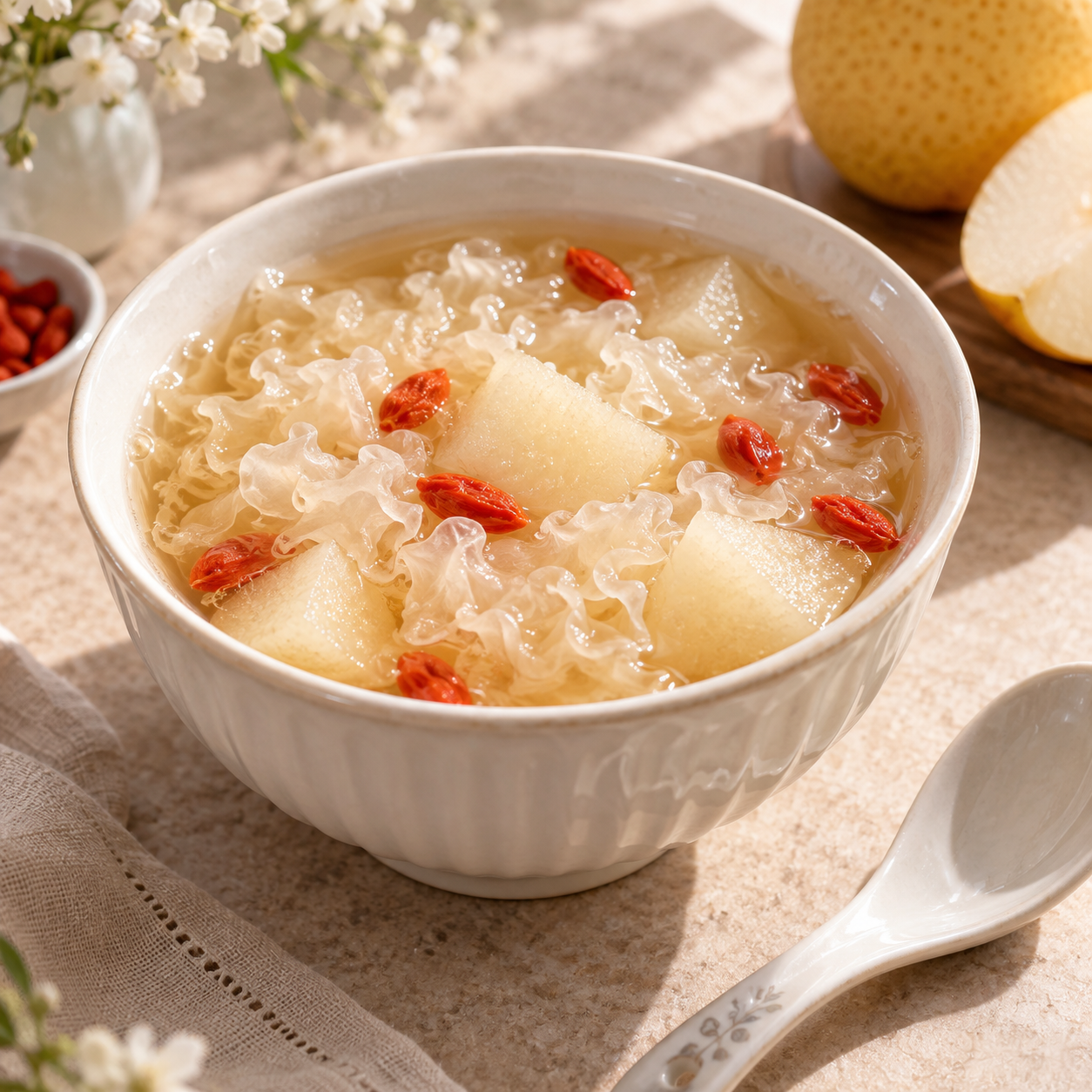 Sugerencia de preparación: Sopa dulce de tremella y pera