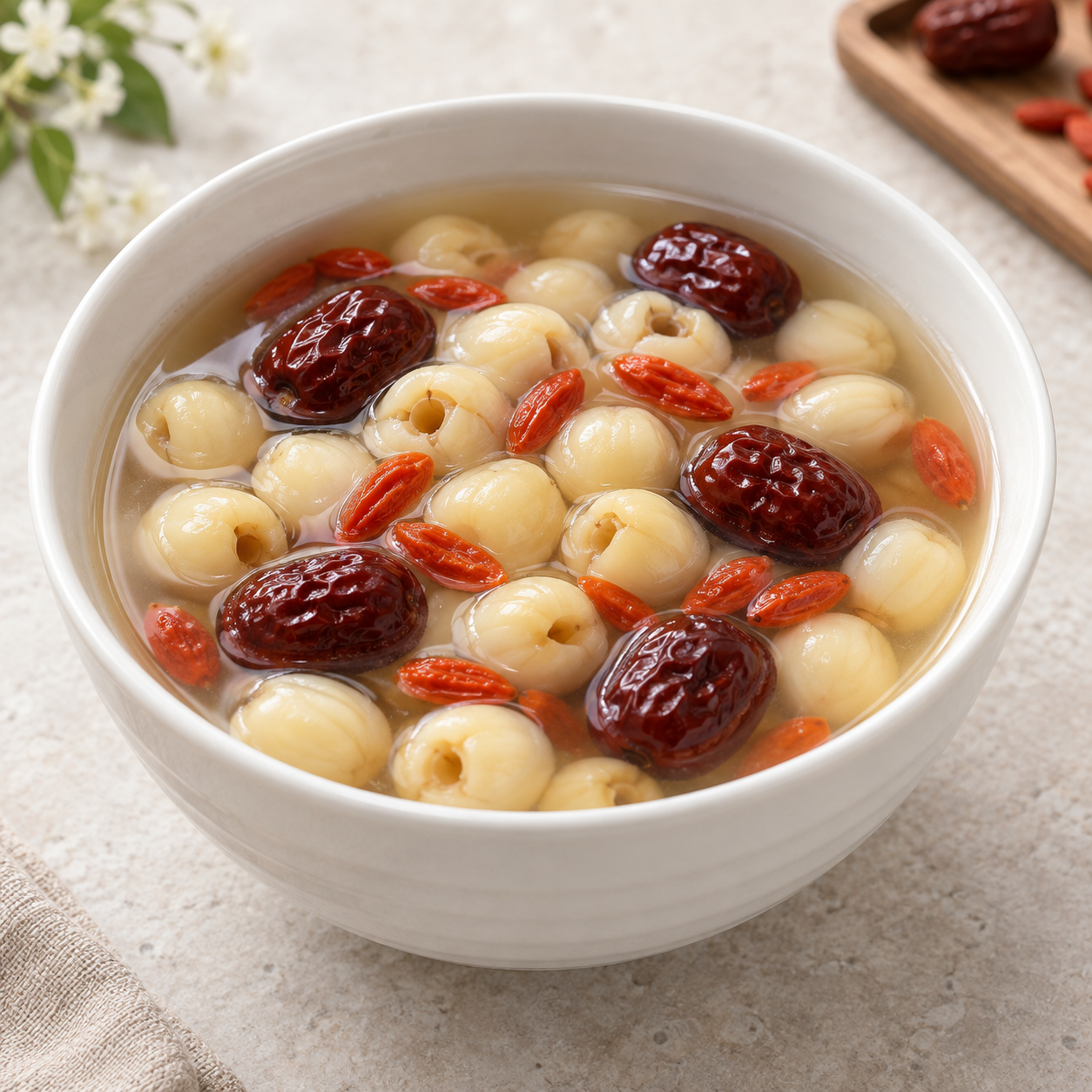 Sugerencia de preparación: Sopa dulce de loto, dátiles y goji