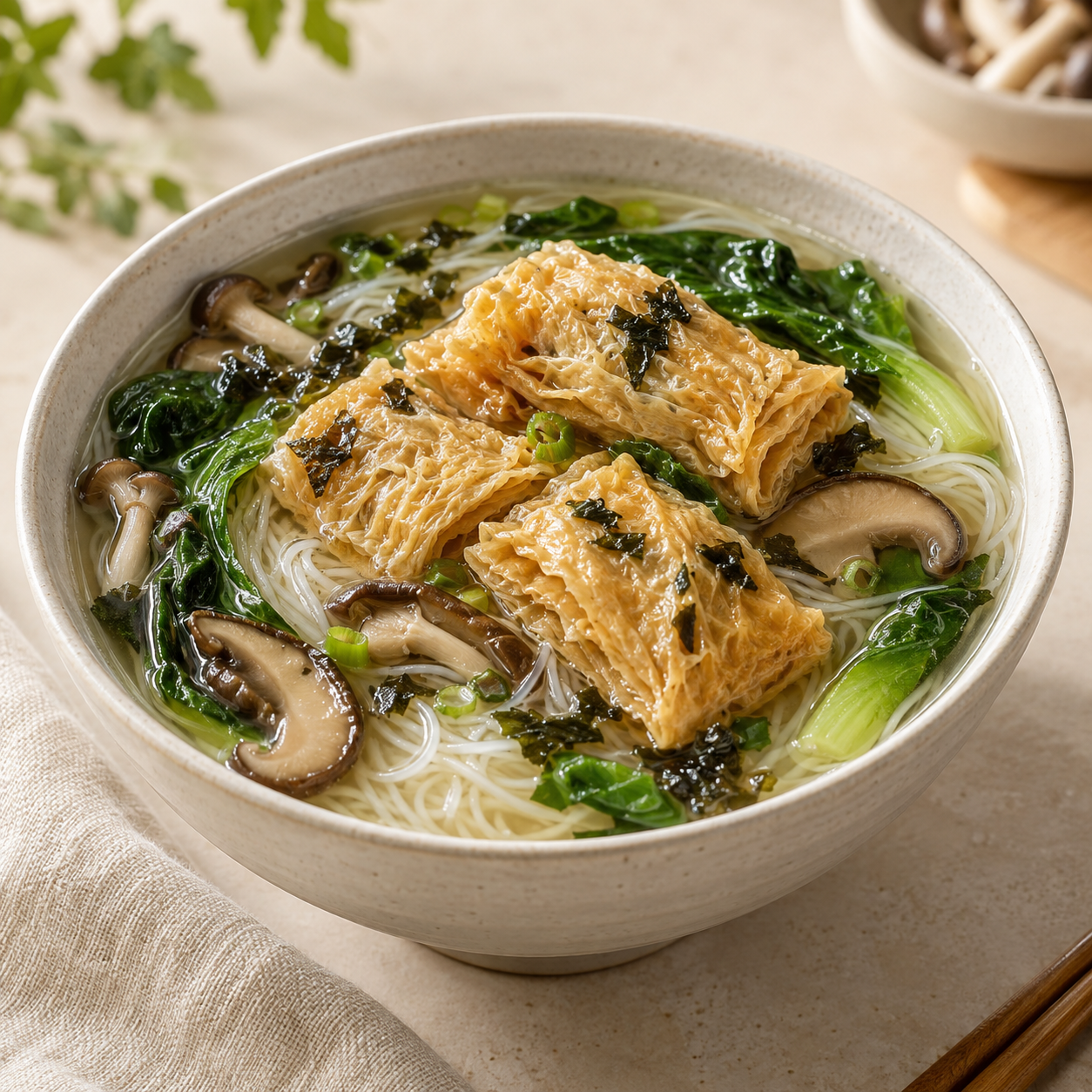 Sugerencia de preparación: Sopa de fideos con rollos sabor alga