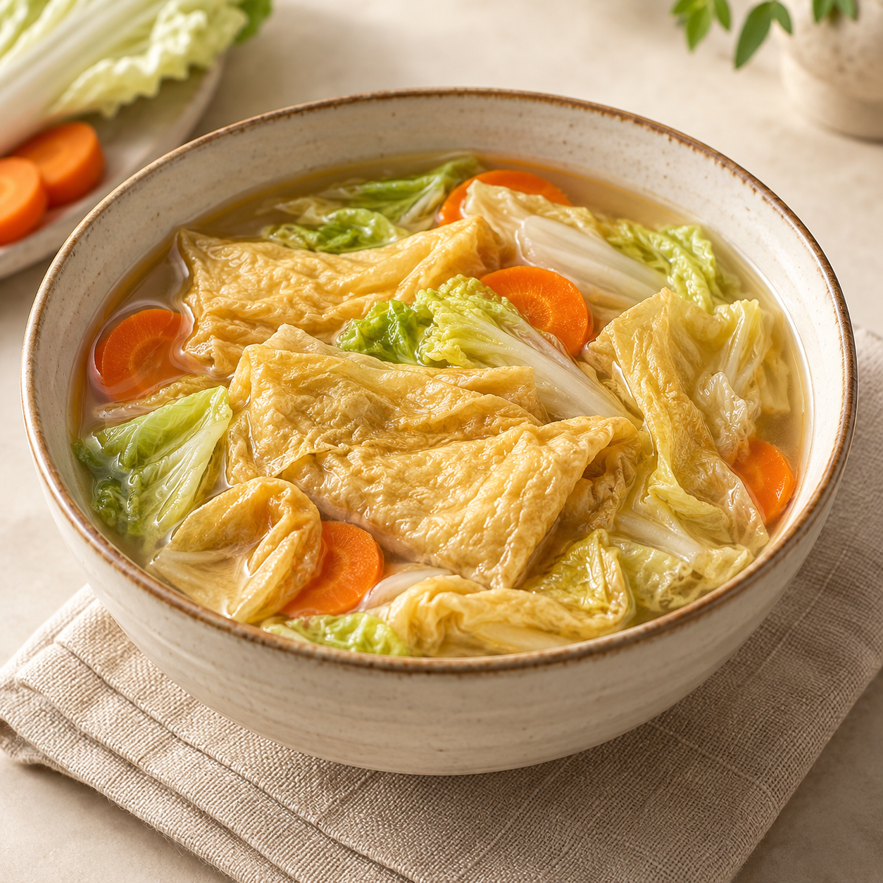 Sugerencia de preparación: Láminas de soya con verduras en caldo