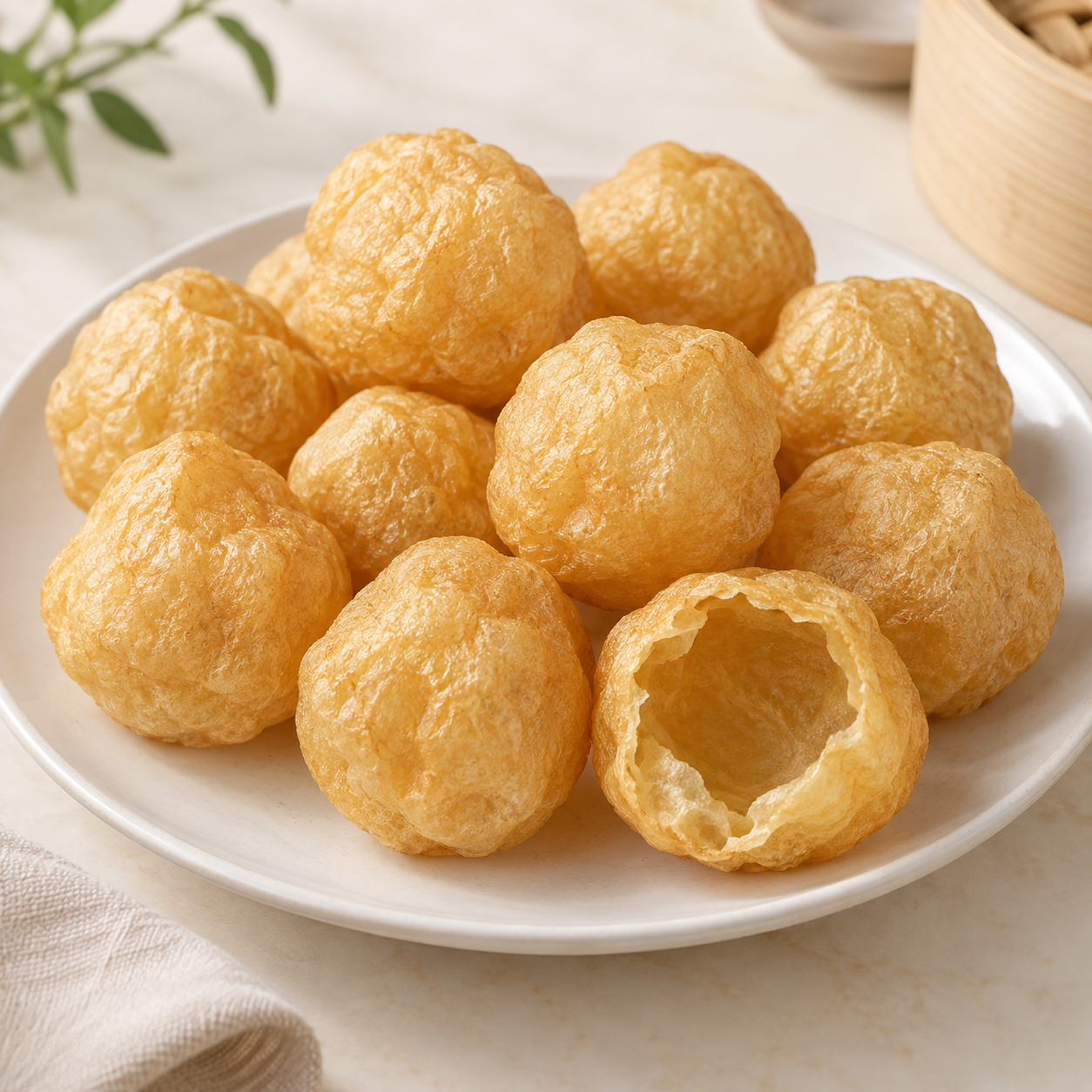 Presentación ilustrativa: Bolitas de gluten de trigo frito · 油面筋