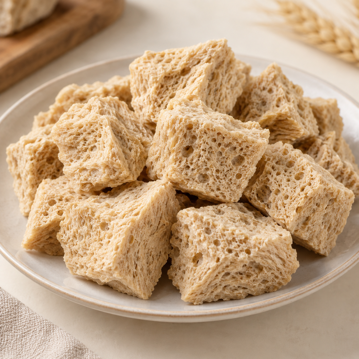 Presentación ilustrativa: Kaofu: gluten de trigo deshidratado · 脱水烤麸