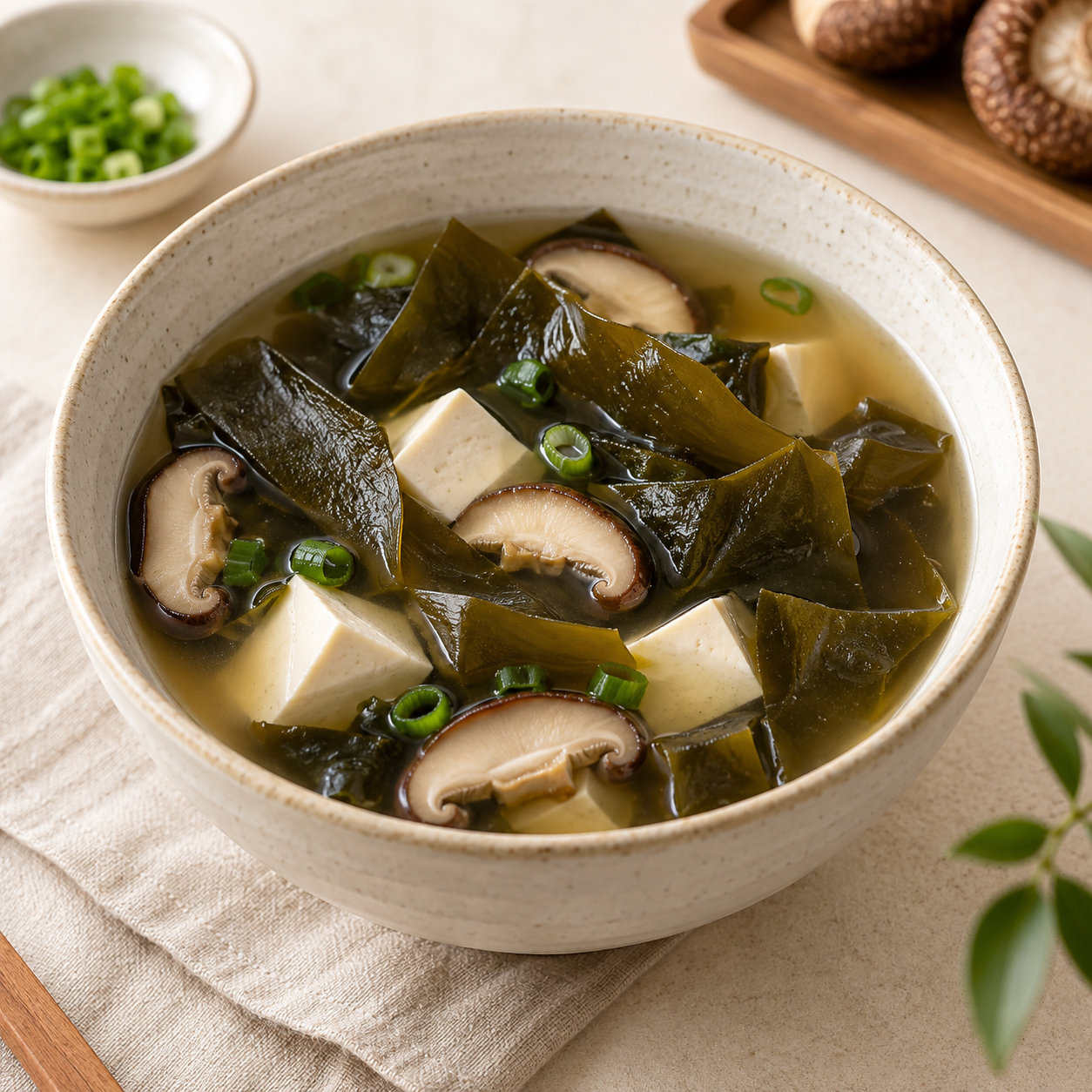 Sugerencia de preparación: Caldo de kombu con tofu y hongos
