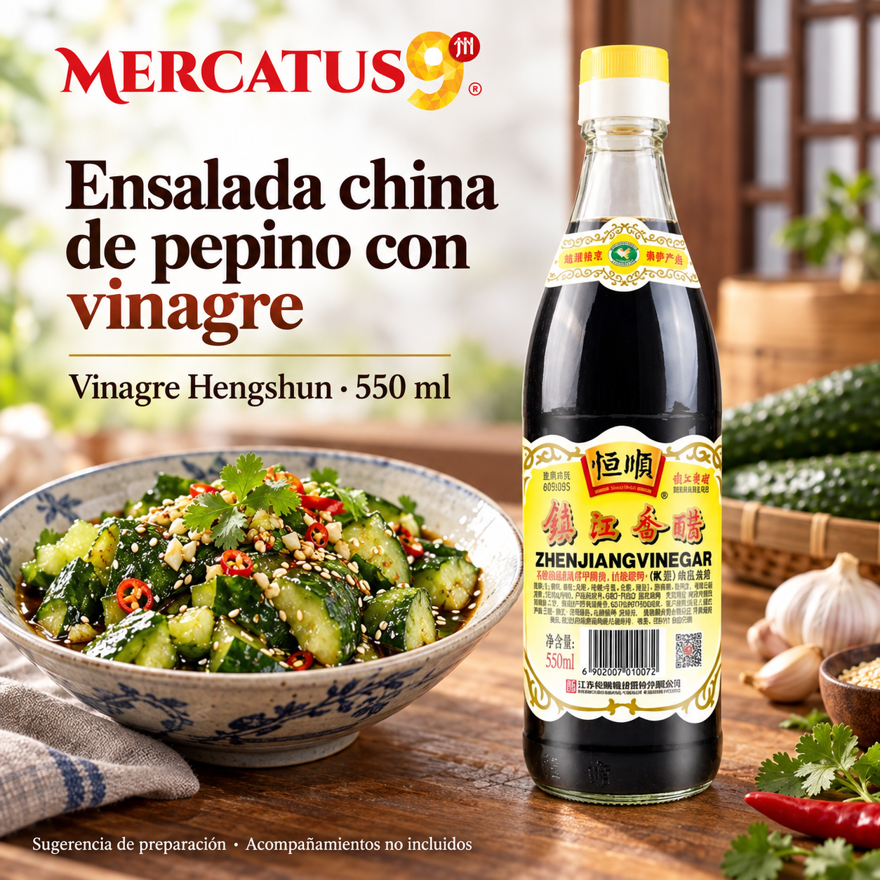 Vinagre Hengshun · 550 ml — Ensalada china de pepino con vinagre