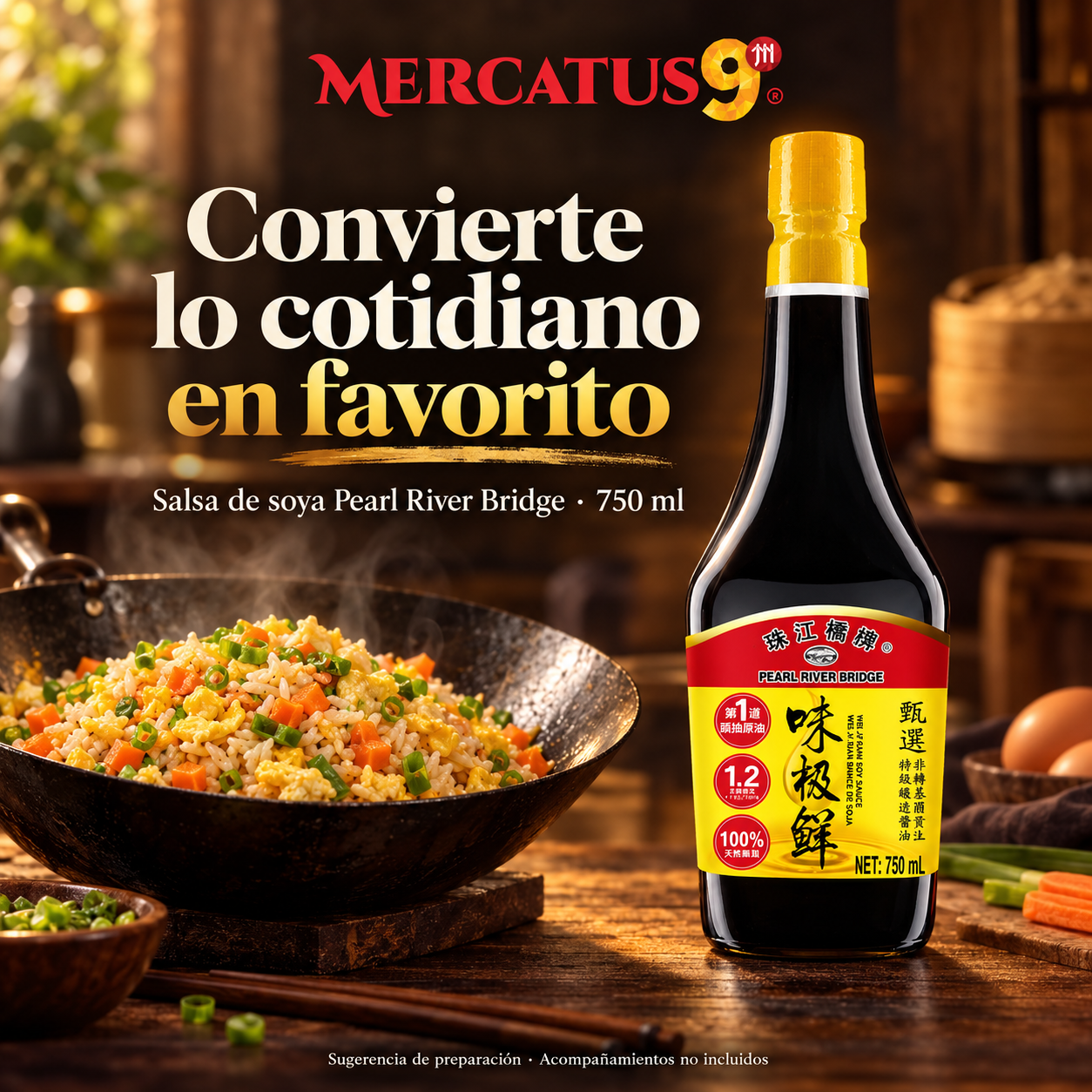 Salsa de soya Pearl River Bridge · 750 ml — Arroz frito con huevo y soya