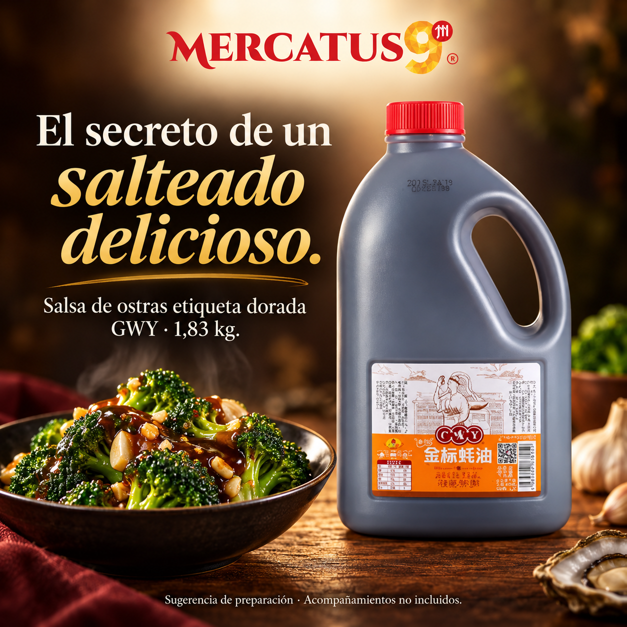 Salsa de ostras etiqueta dorada GWY · 1,83 kg — Brócoli salteado con salsa de ostras
