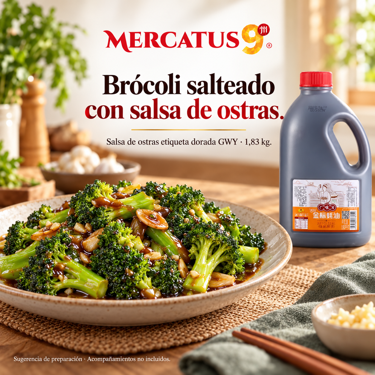 Salsa de ostras etiqueta dorada GWY · 1,83 kg — Brócoli salteado con salsa de ostras
