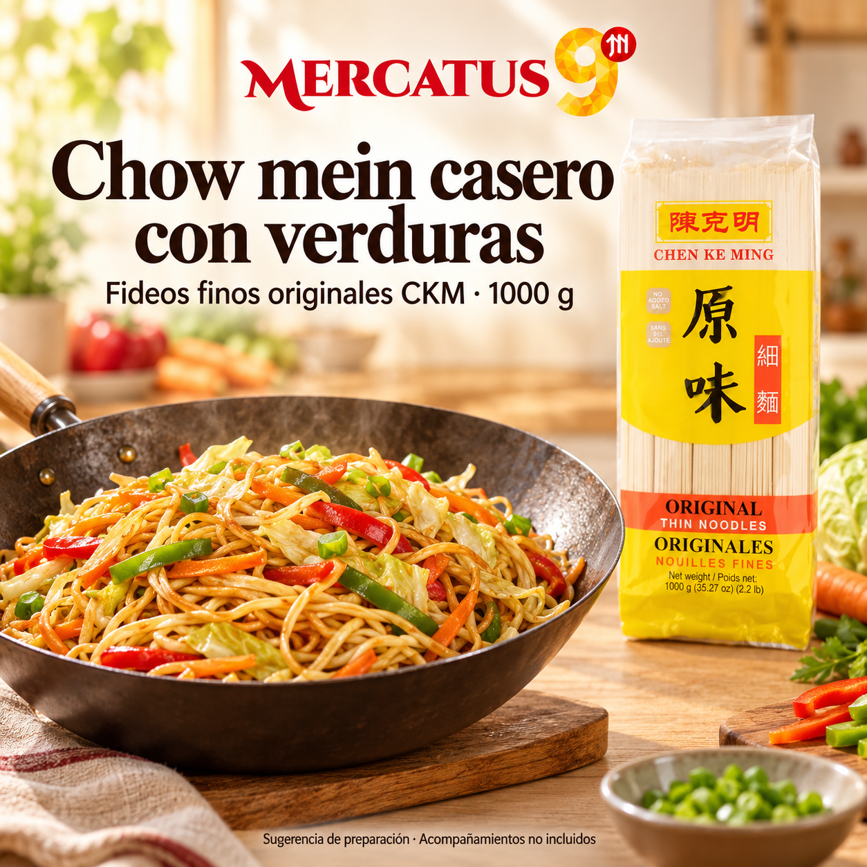 Fideos finos originales CKM · 1000 g — Chow mein casero con verduras