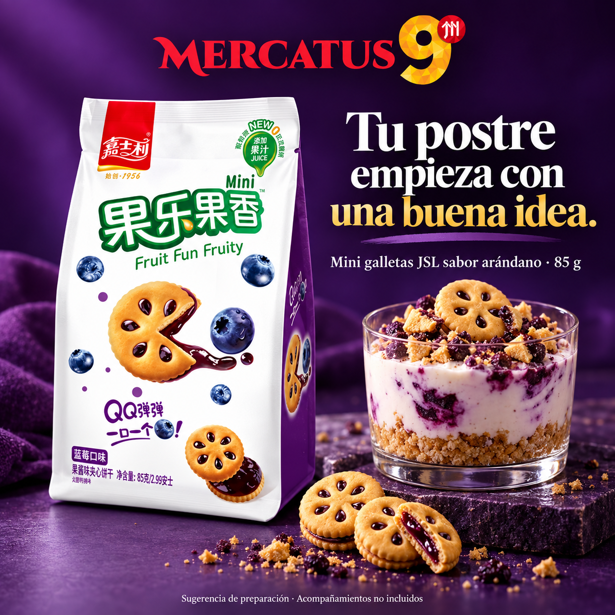 Mini galletas JSL sabor arándano · 85 g — Cheesecake en vasitos sin horno