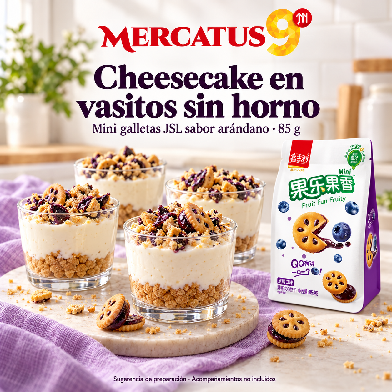Mini galletas JSL sabor arándano · 85 g — Cheesecake en vasitos sin horno