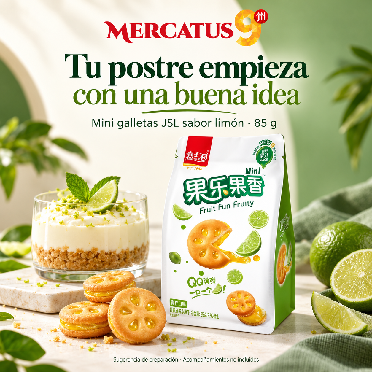 Mini galletas JSL sabor limón · 85 g — Cheesecake en vasitos sin horno