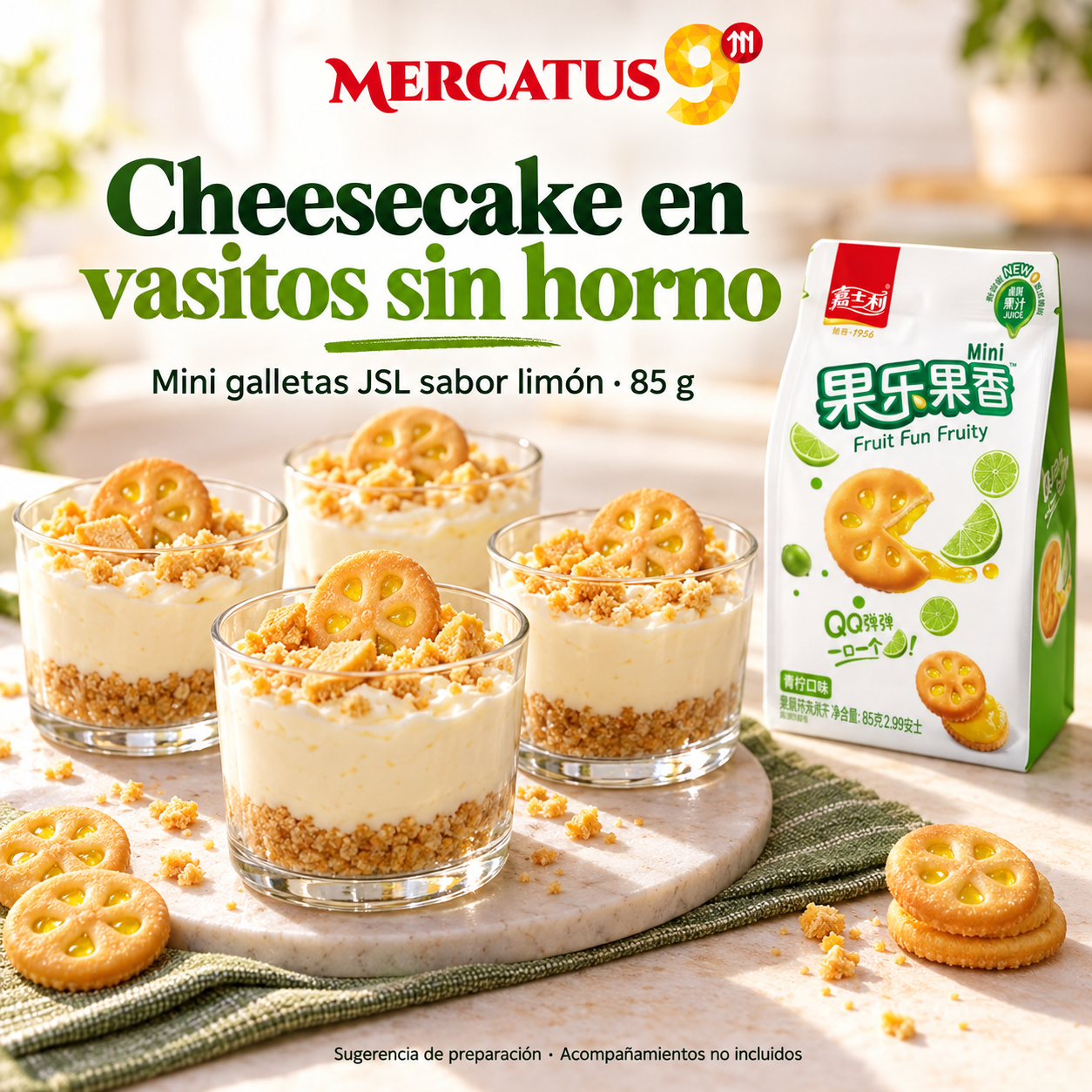 Mini galletas JSL sabor limón · 85 g — Cheesecake en vasitos sin horno
