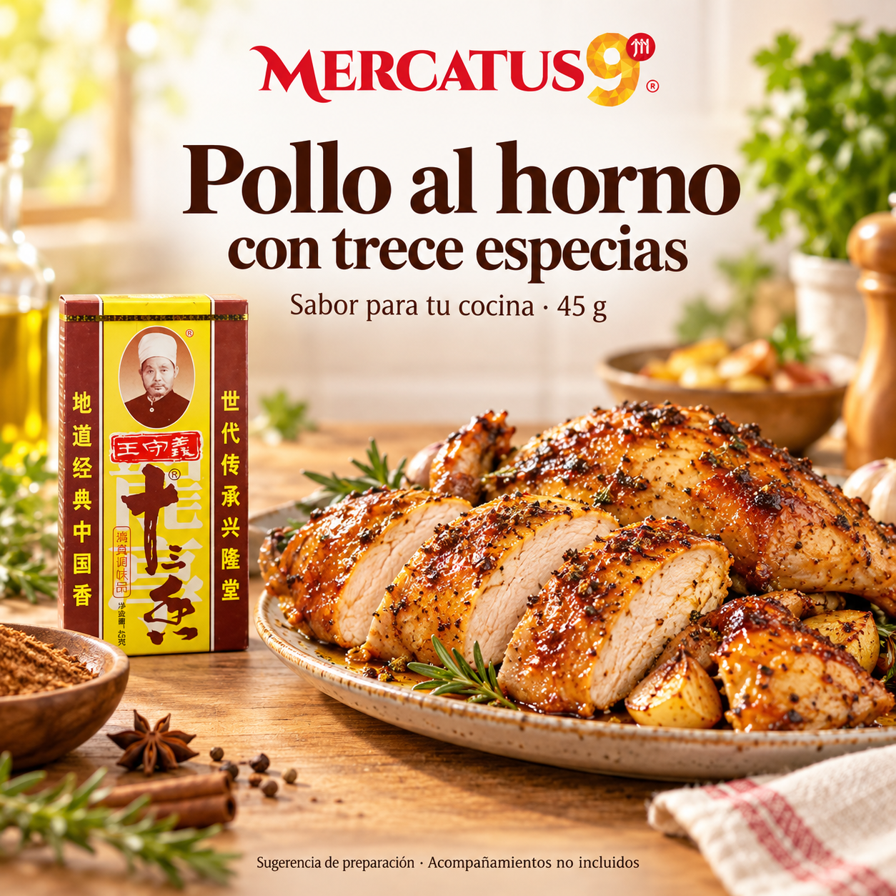 Condimento de trece especias · 45 g — Pollo al horno con trece especias