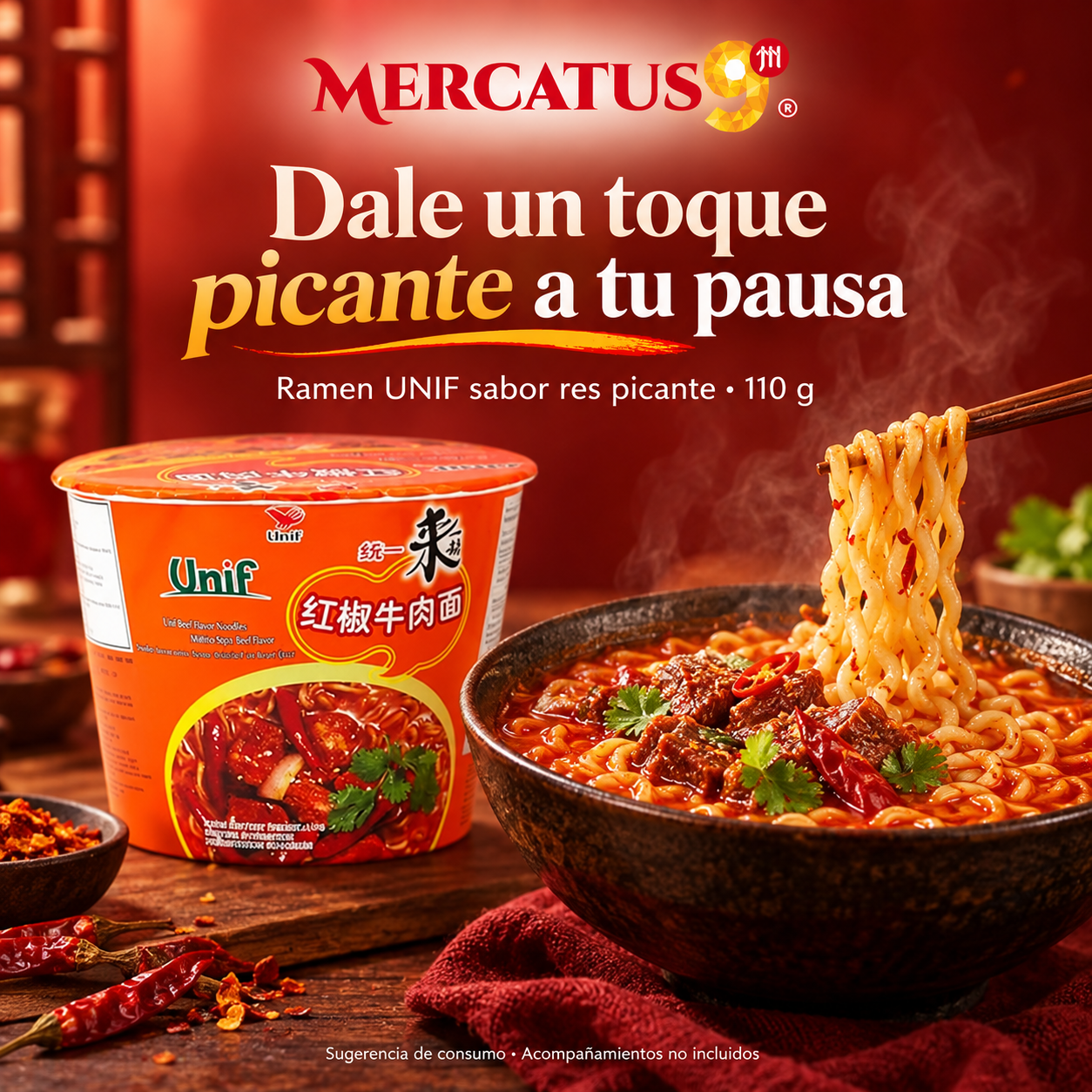 Ramen UNIF sabor res picante · 110 g — Sugerencia de consumo