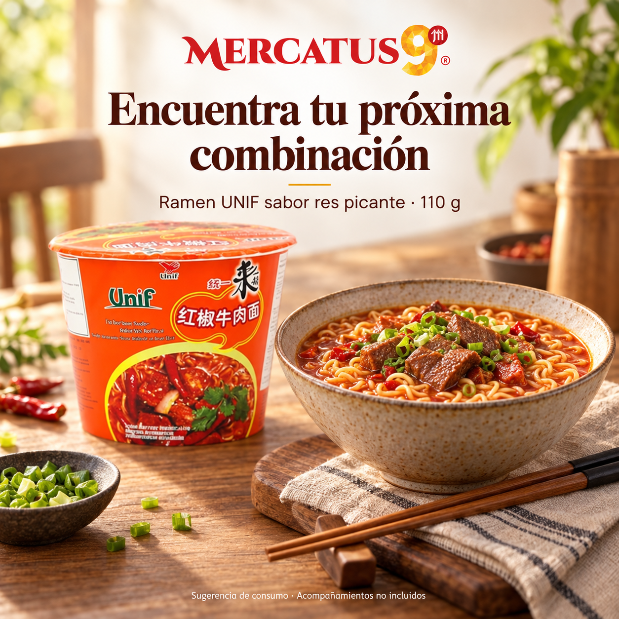 Ramen UNIF sabor res picante · 110 g — Sugerencia de consumo