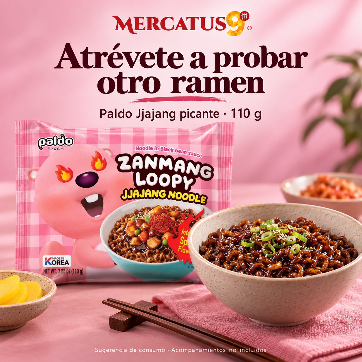 Paldo Zanmang Loopy Jjajang picante · 110 g — Sugerencia de consumo