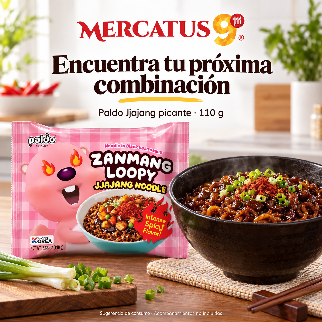 Paldo Zanmang Loopy Jjajang picante · 110 g — Sugerencia de consumo