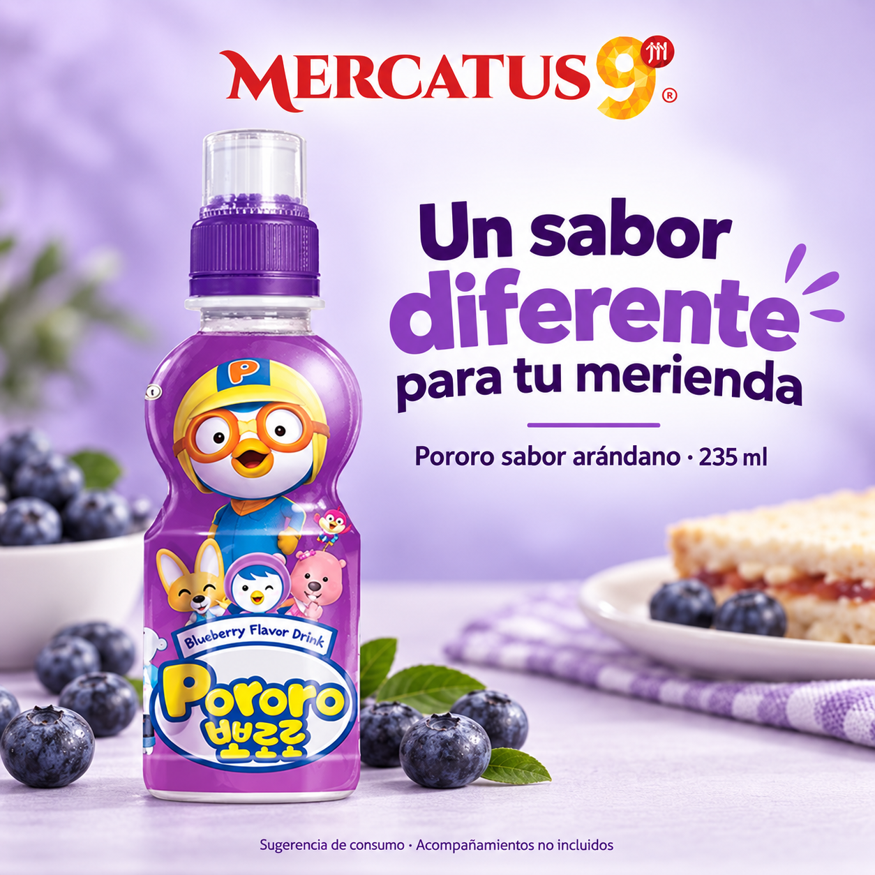 Pororo bebida sabor arándano · 235 ml — Sugerencia de consumo