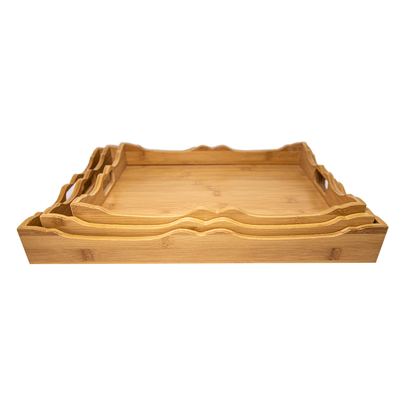 BAMBOO TRAY SET X 3 - WAVY